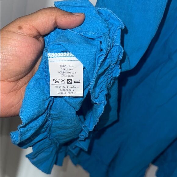 Girls size large Blue SMOCKED Spaghetti straps Ruffled romper LIKE NEW - Picture 9 of 9